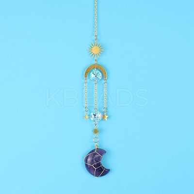 Amethyst Moon Sun Catcher Hanging Ornaments HJEW-PW0002-11J-1
