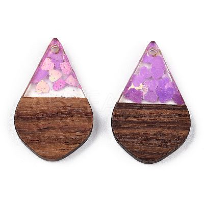 Transparent Resin & Walnut Wood Pendants RESI-N039-60A-1