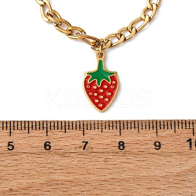 304 Stainless Steel Red Enamel Strawberry Pendant Necklaces for Women NJEW-F346-05G-1