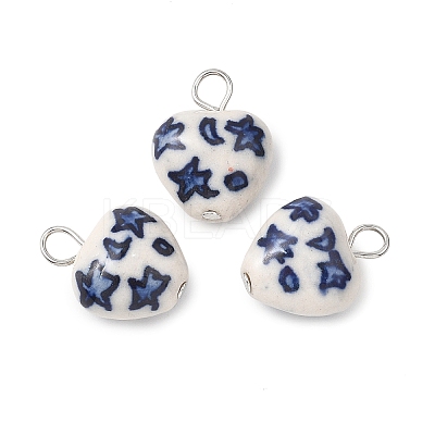 Hand Painted Star & Moon Heart Porcelain Pendants PALLOY-JF04681-1