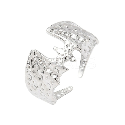 Bat Hammered 304 Stainless Steel Cuff Rings RJEW-S626-03P-1