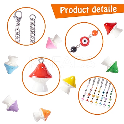 7Pcs Chakra Theme Evil Eye Butterfly Mushroom Pendant Decoration HJEW-SW00009-1