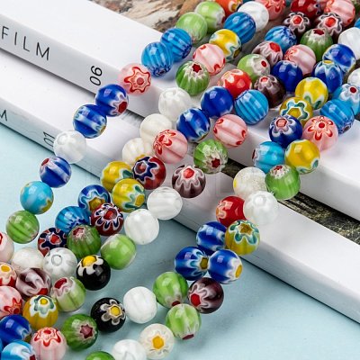 Handmade Millefiori Glass Lampwork Beads Strands X-LK14-1