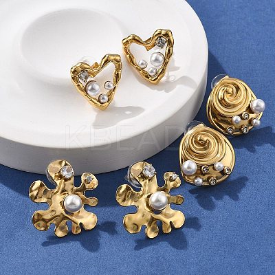 304 Stainless Steel Clear Cubic Zirconia Stud Earrings EJEW-R020-05G-03-1