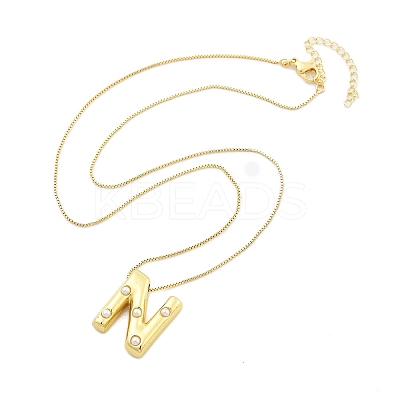 Brass & Plastic Pearl Letter Pendant Box Chain Necklaces for Women NJEW-U017-01G-14-1