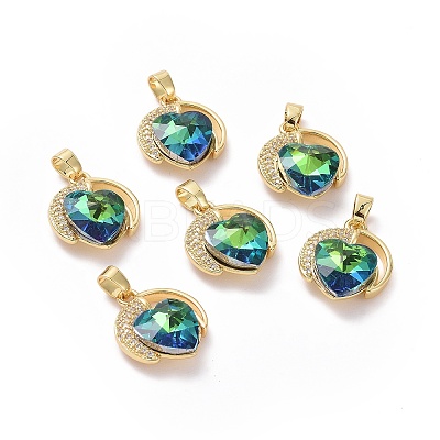 Real 18K Gold Plated Rack Plating Brass Micro Pave Clear Cubic Zirconia Pendants KK-C015-20G-01-1