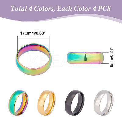 16Pcs 4 Colors 201 Stainless Steel Plain Band Finger Ring for Women RJEW-UN0002-41-1