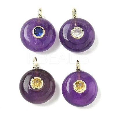Natural Amethyst Flat Round Pendants G-H318-01G-11-1