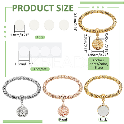 6 Sets 3 Colors Sublimation Blank Alloy & Aluminum Tree of Life Charm Bracelets Set BJEW-NB0001-11-1
