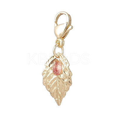 Leaf 304 Stainless Steel & Natural Tourmaline Pendant Decorations HJEW-JM03906-02-1