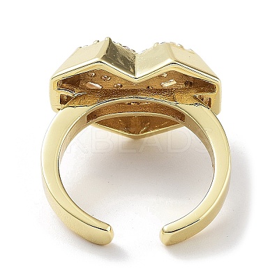 Heart Rack Plating Brass Micro Pave Clear Cubic Zirconia Open Rings RJEW-D020-09G-1