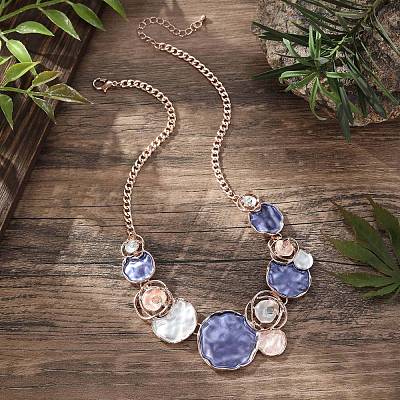 Alloy Colorful Enamel Rose Flower Bib Necklaces NJEW-B113-05-1
