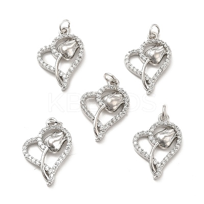 Brass Micro Pave Clear Cubic Zirconia Pendants KK-E068-VB191-1