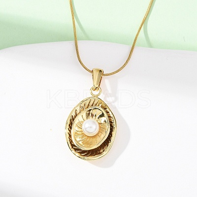 304 Stainless Steel & Acrylic Imitation Pearl Oval Pendant Snake Chain Necklaces for Women NJEW-F354-05G-1
