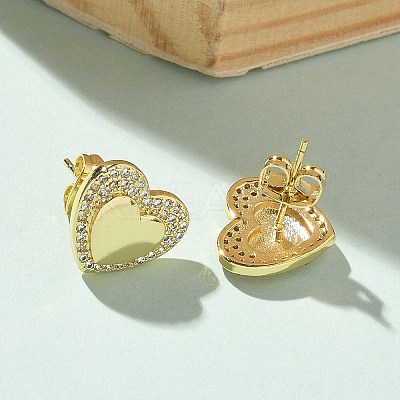 Brass Micro Pave Clear Cubic Zirconia Stud Earrings for Women EJEW-U034-02G-02-1