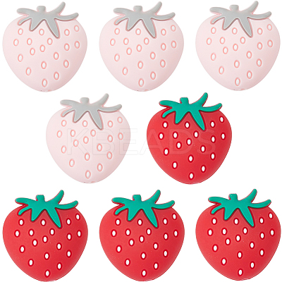 12Pcs 2 Colors Strawberry Food Grade Eco-Friendly Silicone Focal Beads SIL-SC0002-31-1