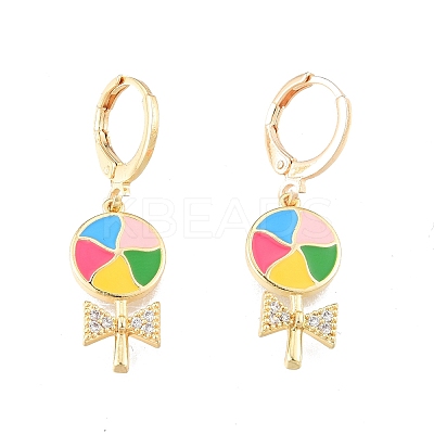 Clear Cubic Zirconia Candy Dangle Leverback Earrings with Colorful Enamel EJEW-N012-81-1
