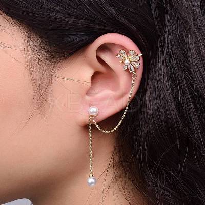 Flower Cubic Zirconia Asymmetrical Earrings EJEW-K088-05G-1
