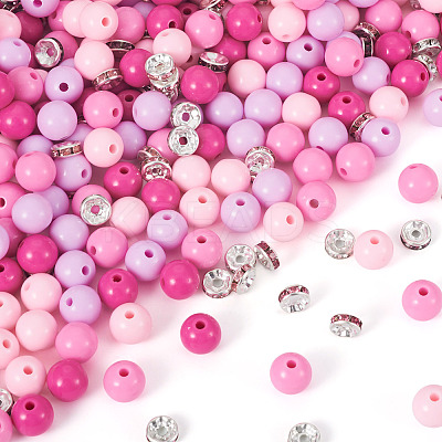 200Pcs 4 Colors Opaque Acrylic Beads MACR-TA0002-53-1