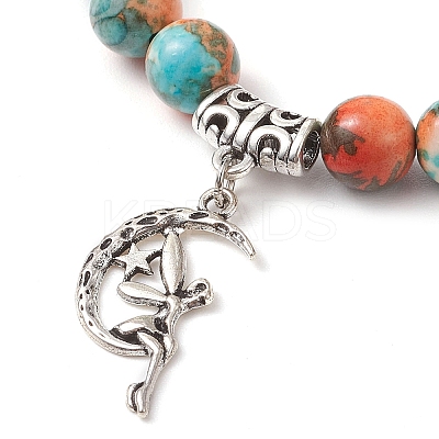 Synthetic Ocean White Jade Round Beaded Charm Bracelets for Women BJEW-JB11372-1