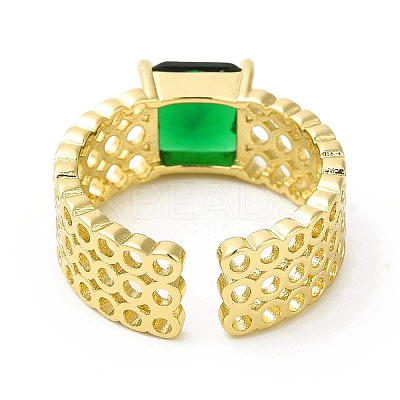Glass Square Open Cuff Ring RJEW-H120-11G-1