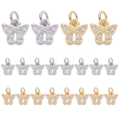 20Pcs 2 Colors Brass Micro Pave Clear Cubic Zirconia Pendants KK-PH0003-35-1