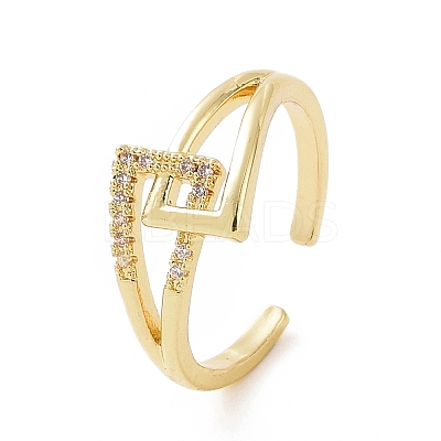 Clear Cubic Zirconia Interlocking Triangle Knot Open Cuff Ring RJEW-G283-04G-1