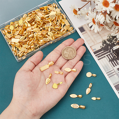 200Pcs 10 Styles Alloy Glue-on Flat Pad Bails FIND-PH0020-15-1