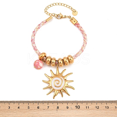 304 Stainless Steel & Synthetic Rainbow Stones Charm Bracelets BJEW-K247-04G-1