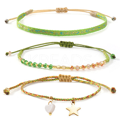 3Pcs 3 Styles Bohemian Adjustable Nylon Cord Braided Bracelet & Glass Beads Braided Bracelet & 304 Stainless Steel Star Charm Bracelet Set for Women GE8132-6-1