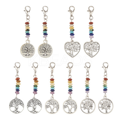 20Pcs 5 Styles Alloy Heart/Flat Round with Tree of Life Pendant Decorations HJEW-TA0001-22-1