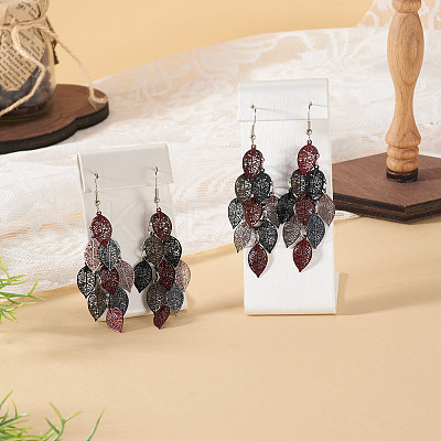 2 Pairs 430 Stainless Steel Leaf Dangle Earrings EJEW-TA0001-83C-1