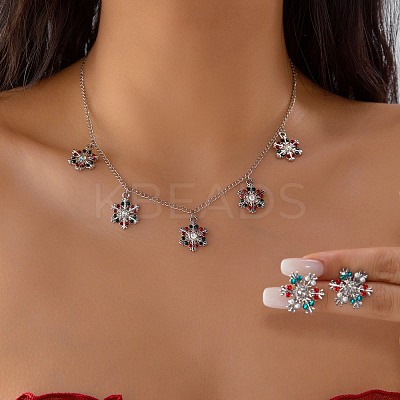 Alloy Rhinestone Snowflake Pendant Necklace & Stud Earrings Set for Women FS-WGDD9A4-08-1