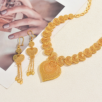 Elegant Alloy Hollow Heart Tassel Earrings & Necklaces for Women TJ4371-1