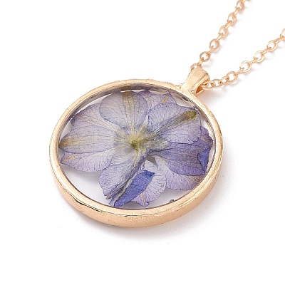 Dry Pressed Real Flower Resin Pendant Necklace NJEW-G088-01KCG-01-1