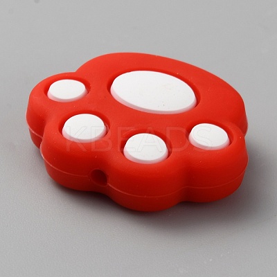 Cat Paw Print Food Grade Eco-Friendly Silicone Focal Beads SIL-WH0012-040A-1