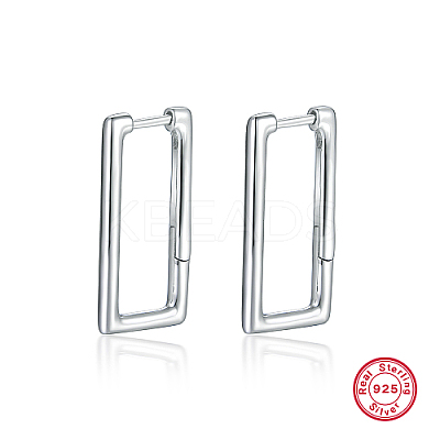 Anti-Tarnish Rhodium Plated Platinum 925 Sterling Silver Hoop Earrings DU0168-2-1