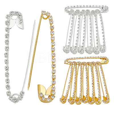 16Pcs 2 Colors Iron with Crystal Rhinestone Safety Pin JEWB-AR0001-25-1