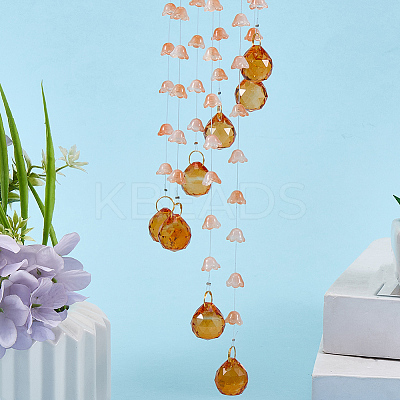Flower Round Glass Beads Tassel Hanging Suncatchers for Window Garden Outdoor Decoration HJEW-WH20020-007A-1