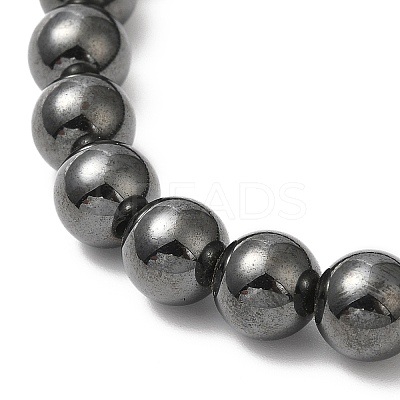 Synthetic Magnetic Hematite Round Beaded Stretch Bracelets BJEW-E080-02A-1