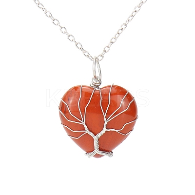 Natural Red Jaspe Heart Pendant Necklaces PW-WG58330-10-1