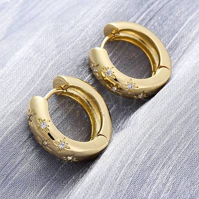 Clear Cubic Zirconia Star Hoop Earrings X-EJEW-C022-06G-1