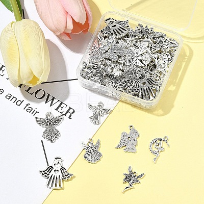 80Pcs Tibetan Style Alloy Moon with Fairy Pendants TIBEP-FA0001-RS-1