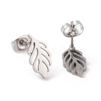 Non-Tarnish 304 Stainless Steel Leaf Stud Earrings for Women EJEW-G328-03P-1