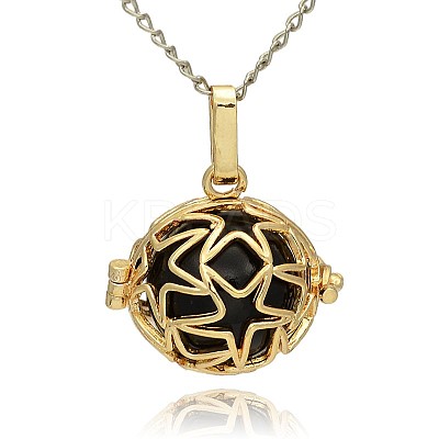 Golden Tone Brass Hollow Round Cage Pendants KK-J231-03G-1