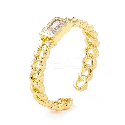 Cubic Zirconia Rectangle Open Cuff Ring RJEW-I083-02G-03-1