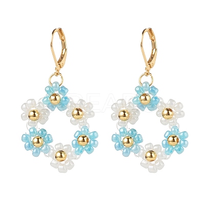 Glass Seed Braided Flower Dangle Leverback Earrings EJEW-JE04998-1