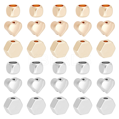 48Pcs 6 Styles Brass Spacer Beads KK-BC0013-36-1