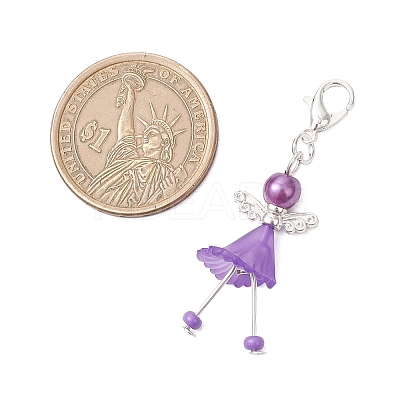 5Pcs Flower Angel Glass Seed & Acrylic Pendant Decorations HJEW-JM03563-01-1