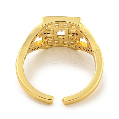Rack Plating Brass Micro Pave Cubic Zirconia Rectangle Open Cuff Ring for Women RJEW-C082-05G-1